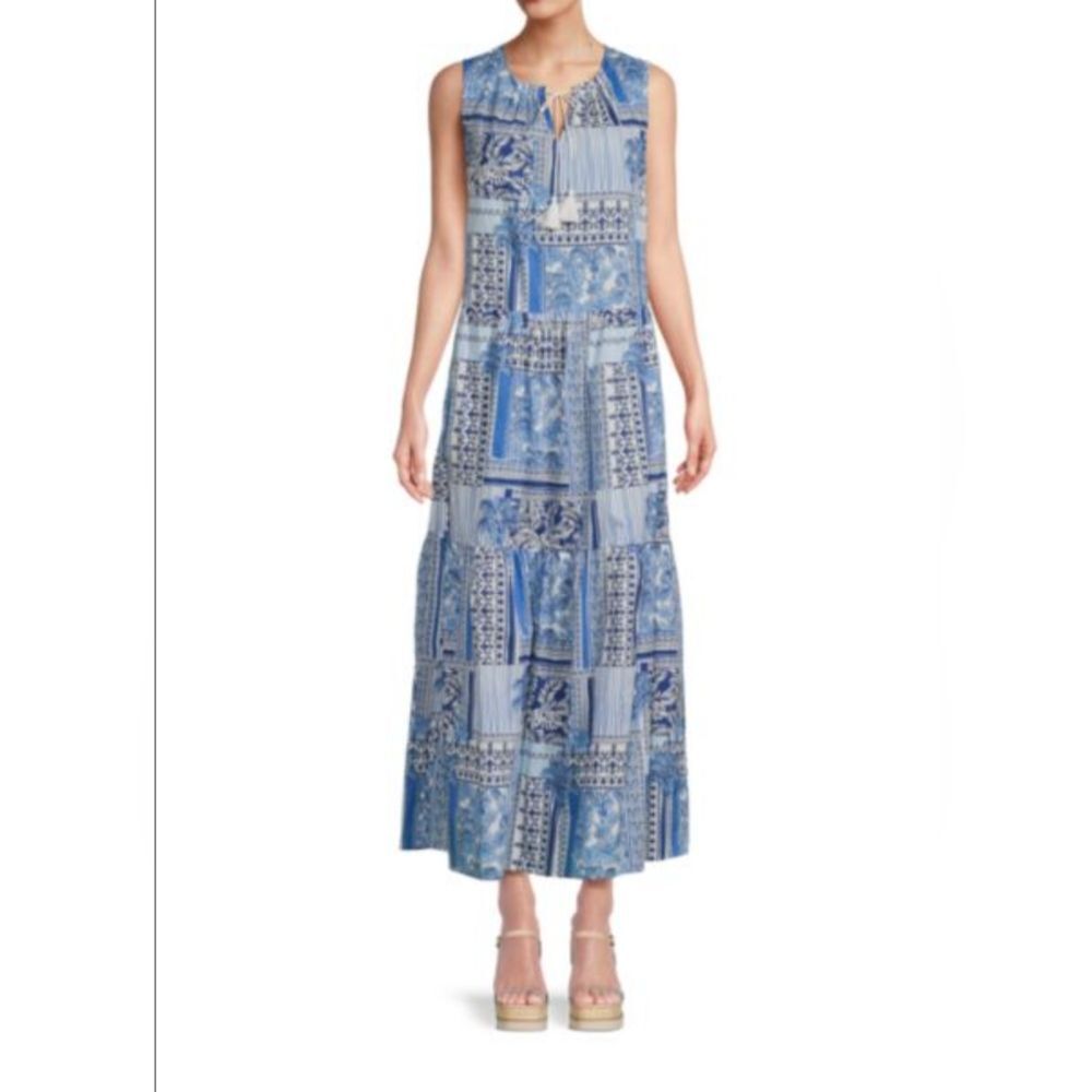 J.McLaughlin Christa Tropical Print Tassel Maxi Dress Size Medium Beach Coastal